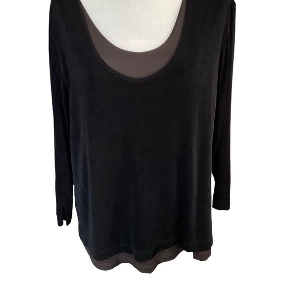 Chico’s Travelers Collection Long Sleeve Black Brown Layered Top Size 3= XL - Picture 1 of 15